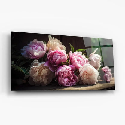 Peony Glass Wall Art - LUXARTDECO