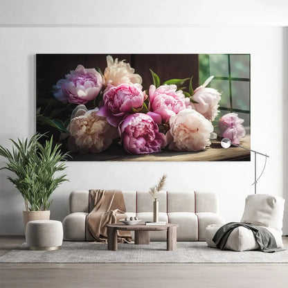 Peony Glass Wall Art - LUXARTDECO