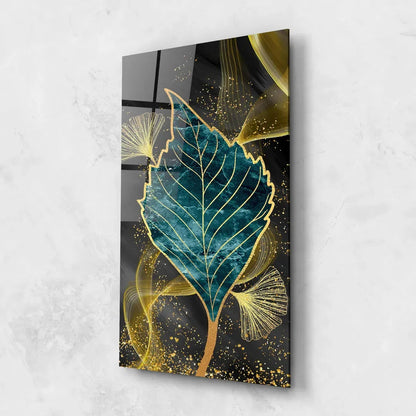 Turquoise Leaf Glass Wall Art - LUXARTDECO