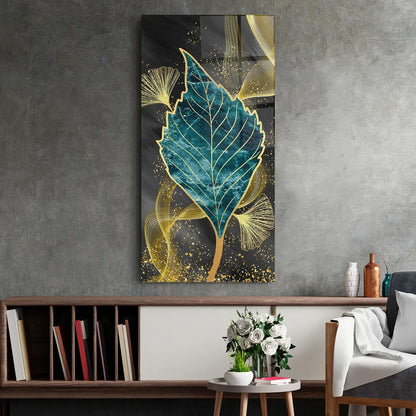 Turquoise Leaf Glass Wall Art - LUXARTDECO