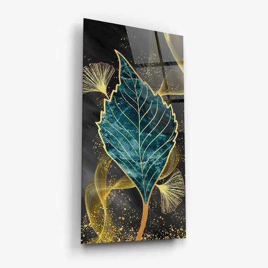 Turquoise Leaf Glass Wall Art