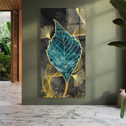 Turquoise Leaf Glass Wall Art - LUXARTDECO