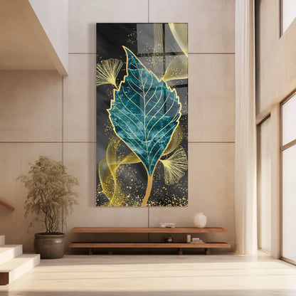 Turquoise Leaf Glass Wall Art - LUXARTDECO