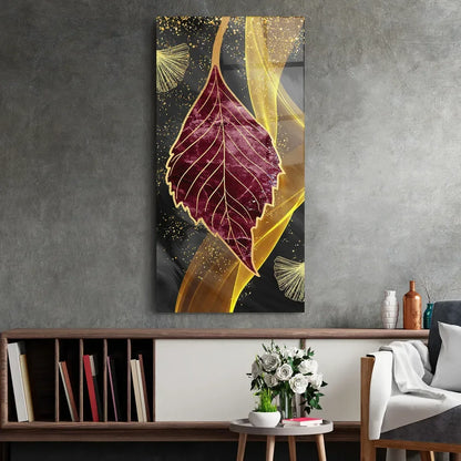 Pink Leaf Glass Wall Art - LUXARTDECO