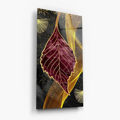 Pink Leaf Glass Wall Art - LUXARTDECO