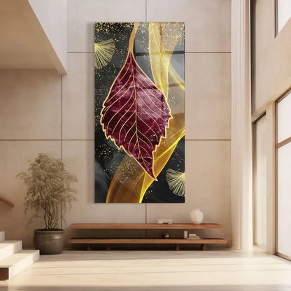 Pink Leaf Glass Wall Art - LUXARTDECO