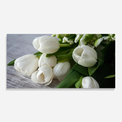 White Tulips Glass Wall Art - LUXARTDECO