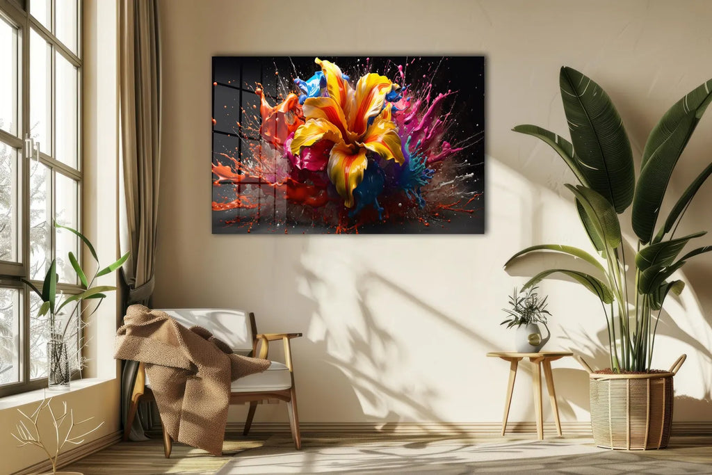 Arte murale in vetro con fiori astratti 