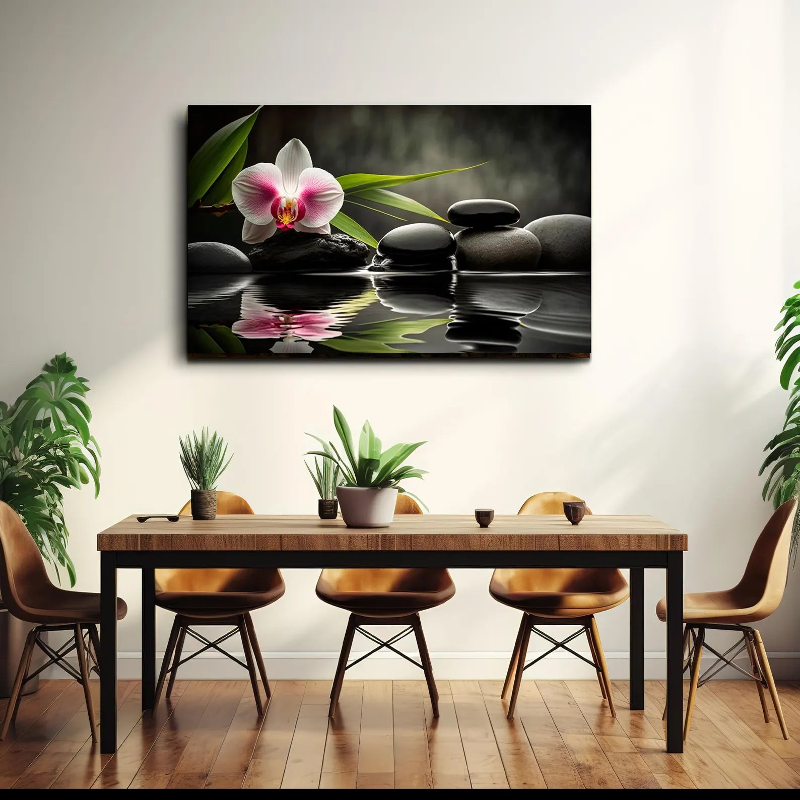 Zen Orchid and Stones Glass Wall Art