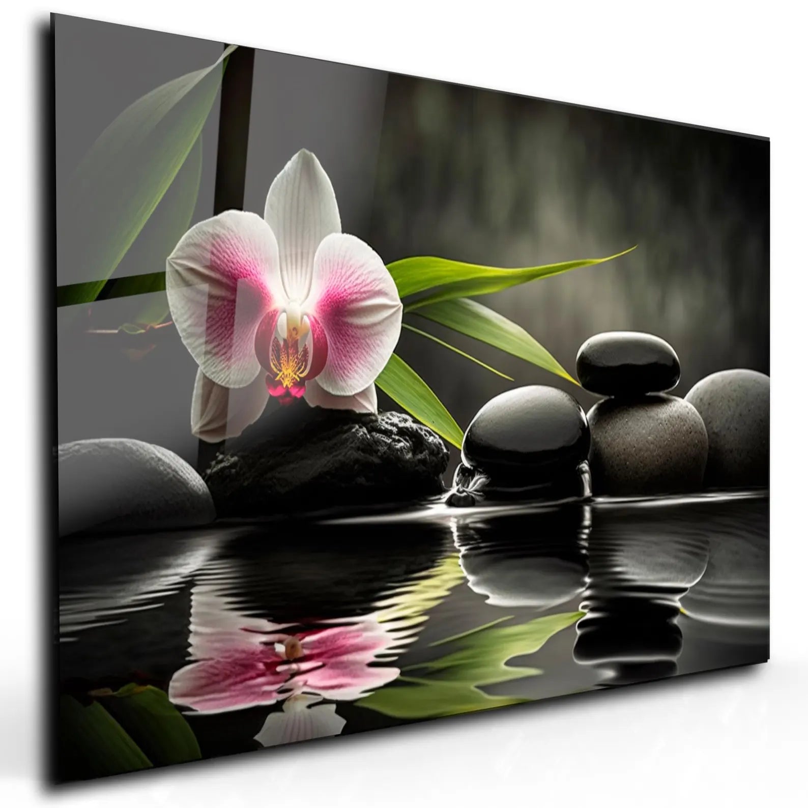 Zen Orchid and Stones Glass Wall Art