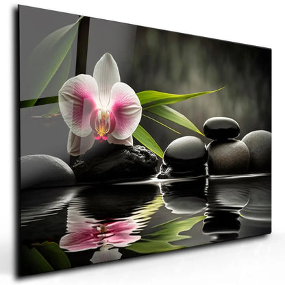 Zen Orchid and Stones Glass Wall Art - LUXARTDECO