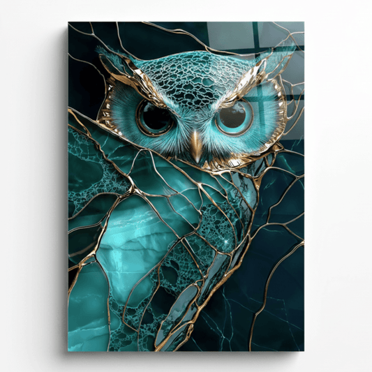 Turquoise Owl Glass Wall Art