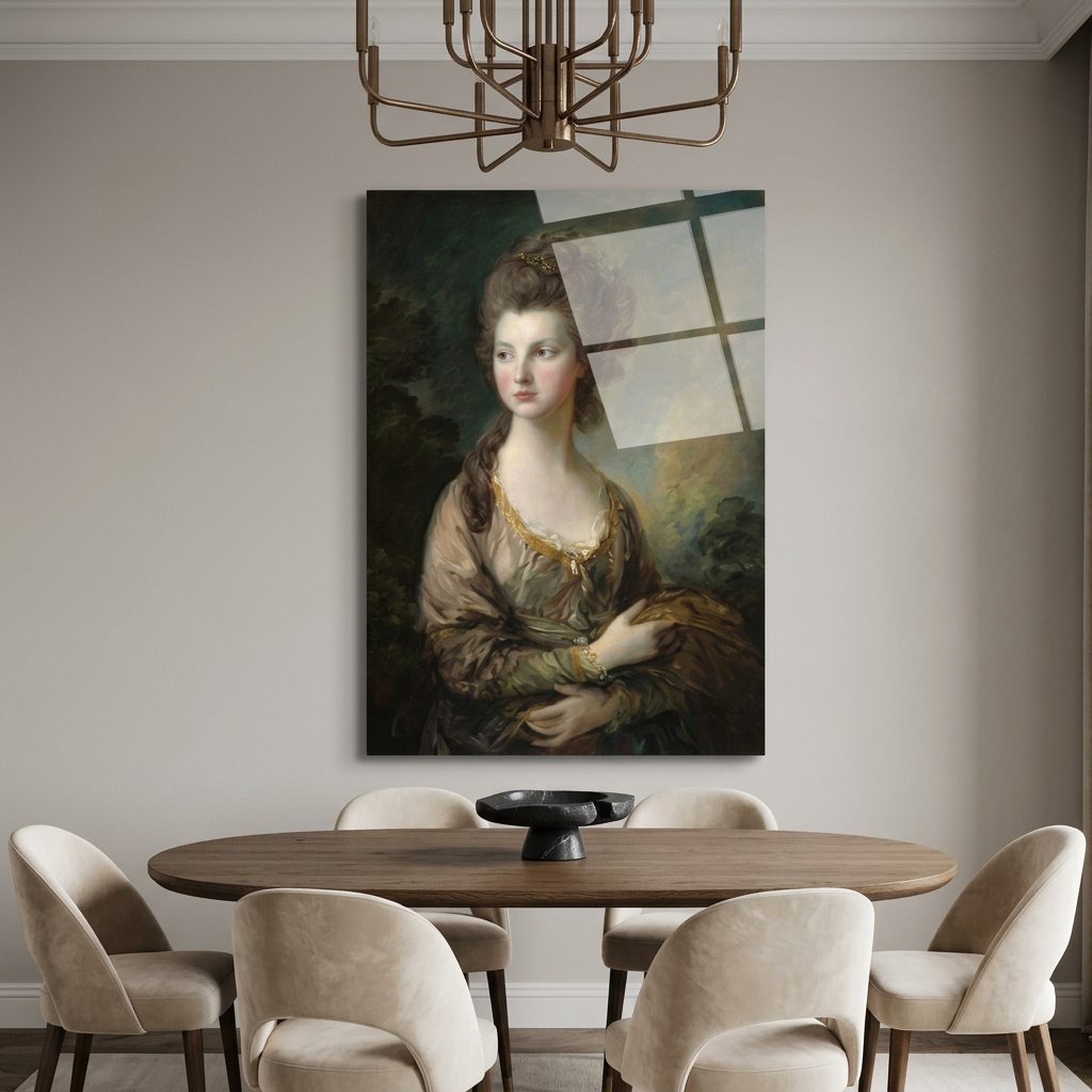 D-175 glass wall art in light grey dining room