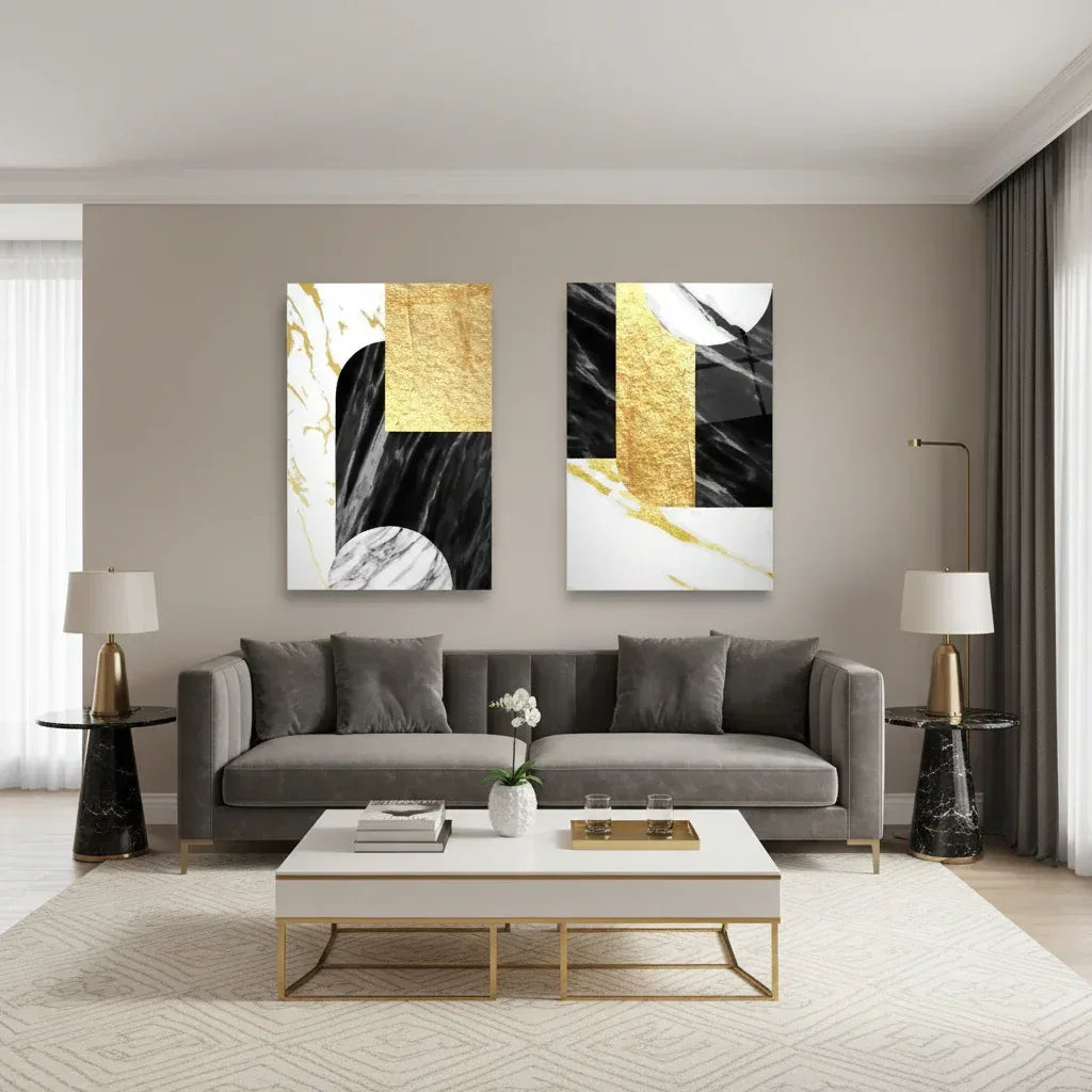 Marble Duo Glass Wall Art Set - LUXARTDECO
