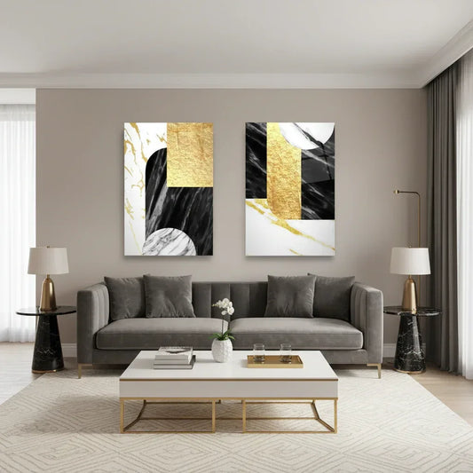 Marble Duo Glass Wall Art Set - LUXARTDECO