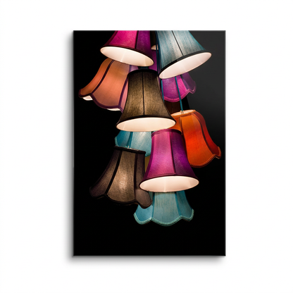 D-177 colorful lampshades glass wall art, frontal view on white