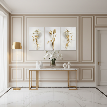 Golden Tulips Daisies Glass Wall Art - Foyer