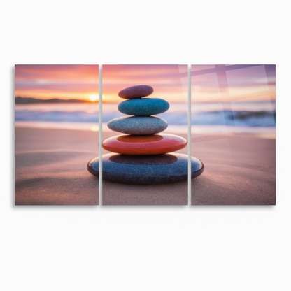Square white background mockup of sunset balance stones horizontal glass triptych