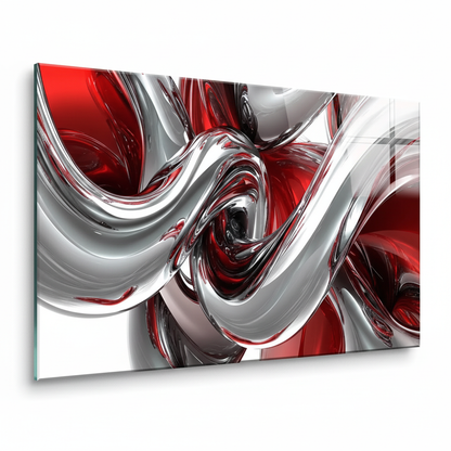 LMT-048 chrome silver red black abstract glass wall art, left side view