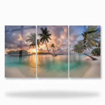 Coucher de Soleil sur Plage Tropicale Tableau en Verre Trempé