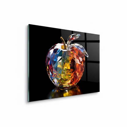 Left side view of Split-Tone Crystal Apple Glass Wall Art showing the horizontal glass edge and faceted crystal apple artwork.