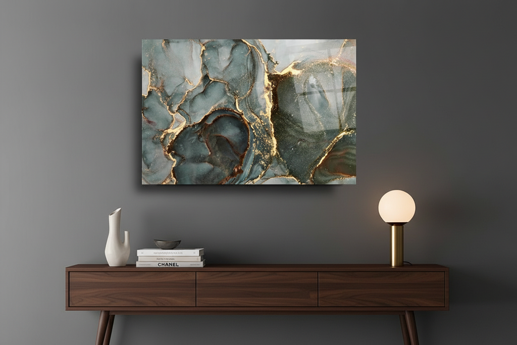 Art mural abstrait en marbre et verre