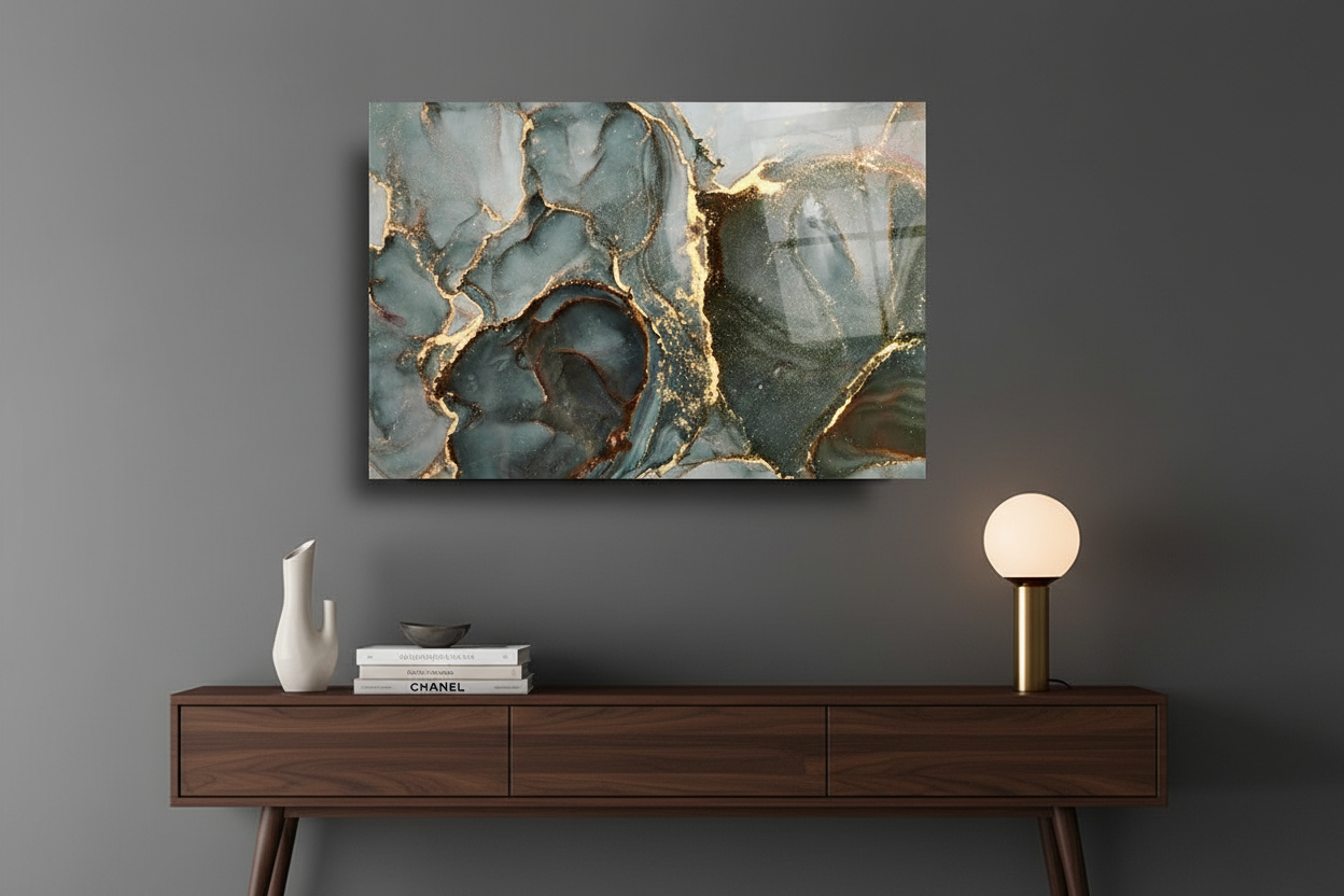 Art mural abstrait en marbre et verre