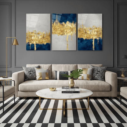 Astratto Blu e Oro Quadro in vetro temperato