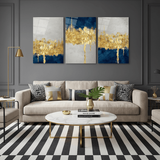 Blue and Gold Abstract Glass Wall Art