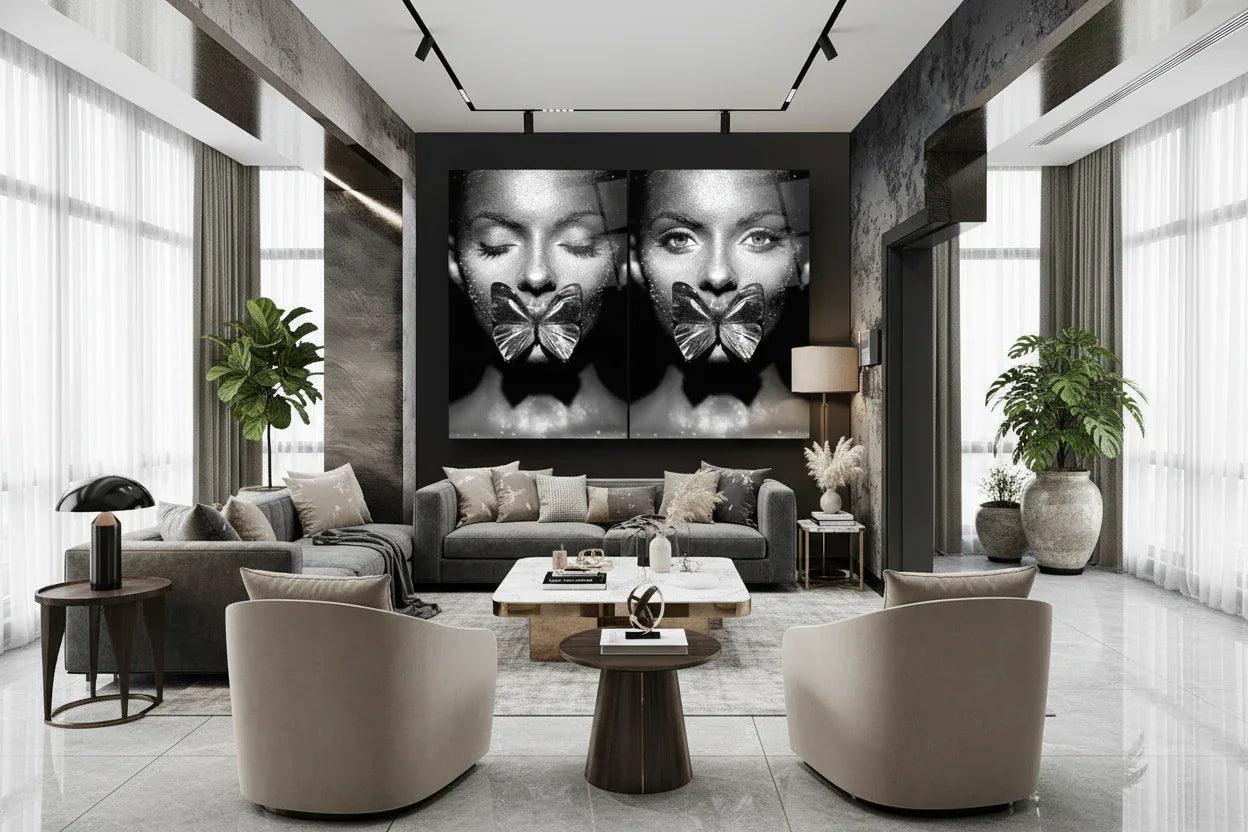 Woman Portrait Duo Glass Wall Art Set - LUXARTDECO