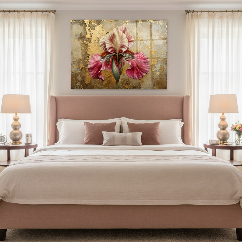 Golden Iris Glass Wall Art