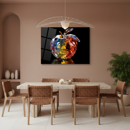 Split-Tone Crystal Apple Glass Wall Art displayed in an elegant dining room with terracotta walls.