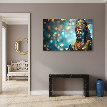 LMT-055 serene Indian deity portrait glass wall art in a luxury entrance hall