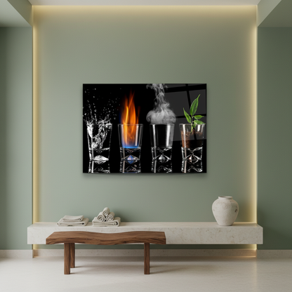 Y-307 four elements water fire smoke plant glass wall art in a luxury wellness studio