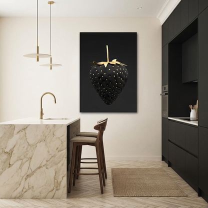 D-187 black and gold strawberry glass wall art in designer kitchen