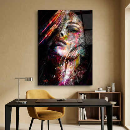 D-180 colorful abstract woman glass wall art in sand creative office