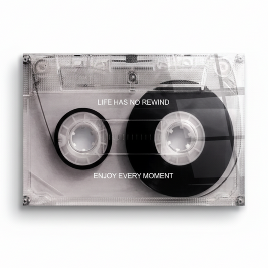 Life Has No Rewind Cassette Glass Wall Art
