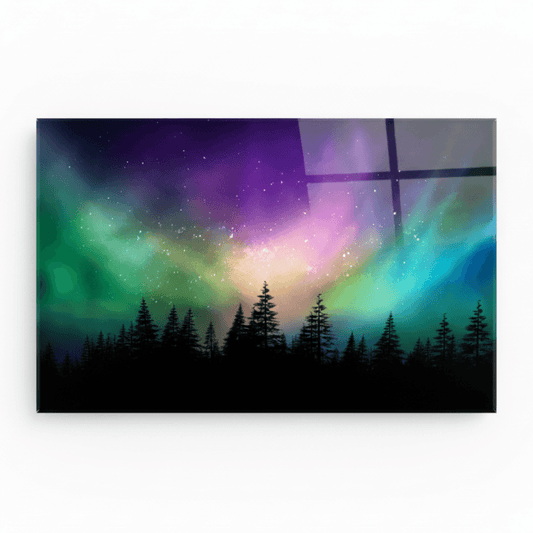 Northern Lights Forest Glass Wall Art
