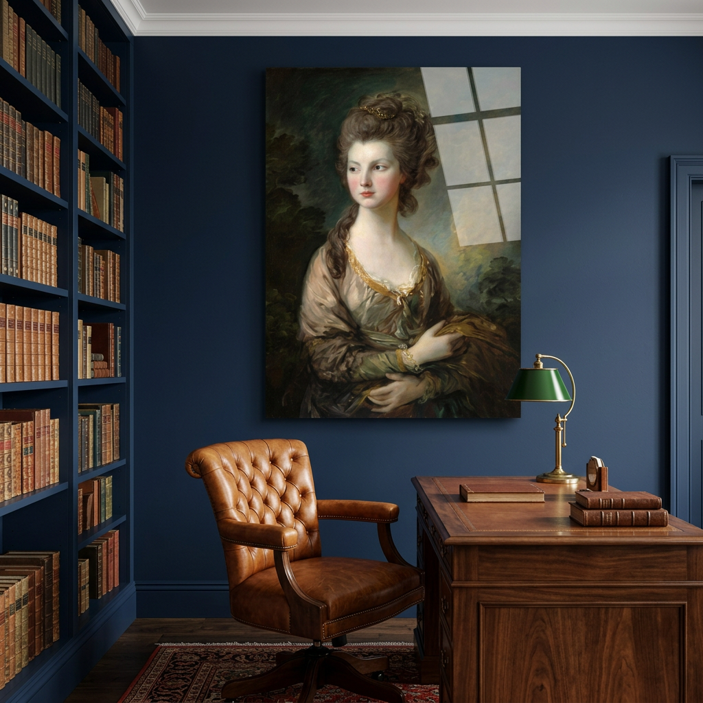 D-175 glass wall art in navy blue study