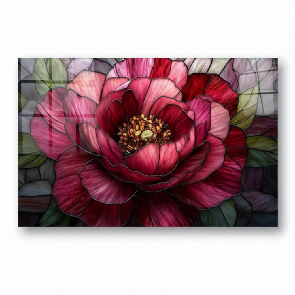 Pink Peony Glass Wall Art