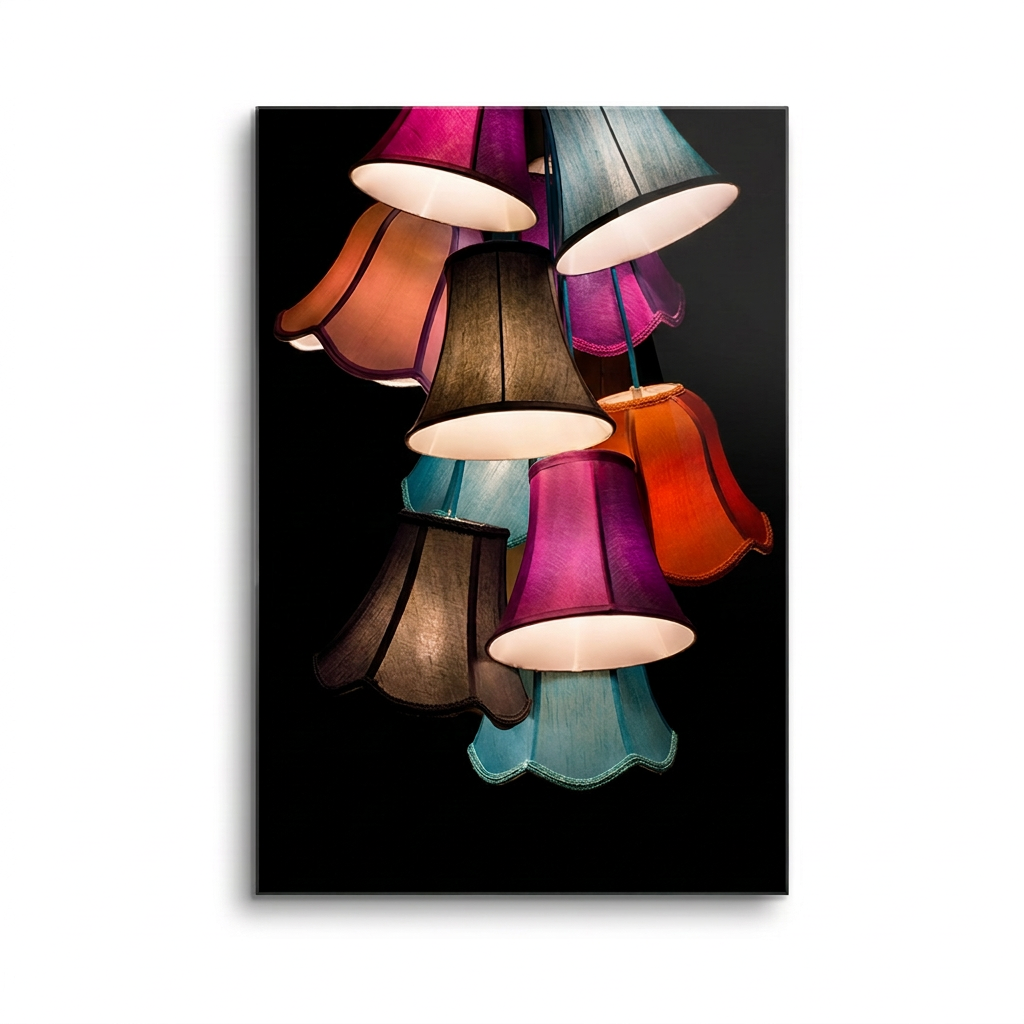 D-177 colorful lampshades glass wall art on square white background