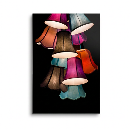 D-177 colorful lampshades glass wall art on square white background