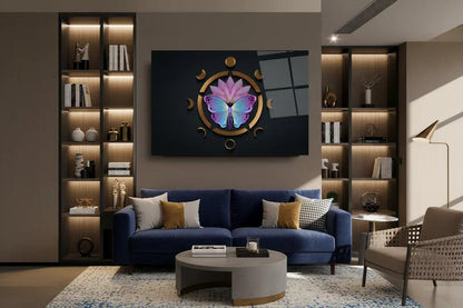 Lotus Butterfly Glass Wall Art - LUXARTDECO