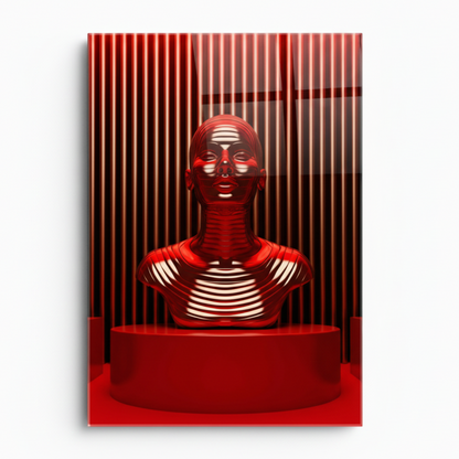Busto in Cromo Rosso Quadro in Vetro Temperato