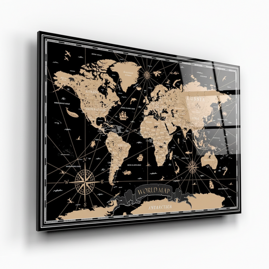 World Map Glass Wall Art