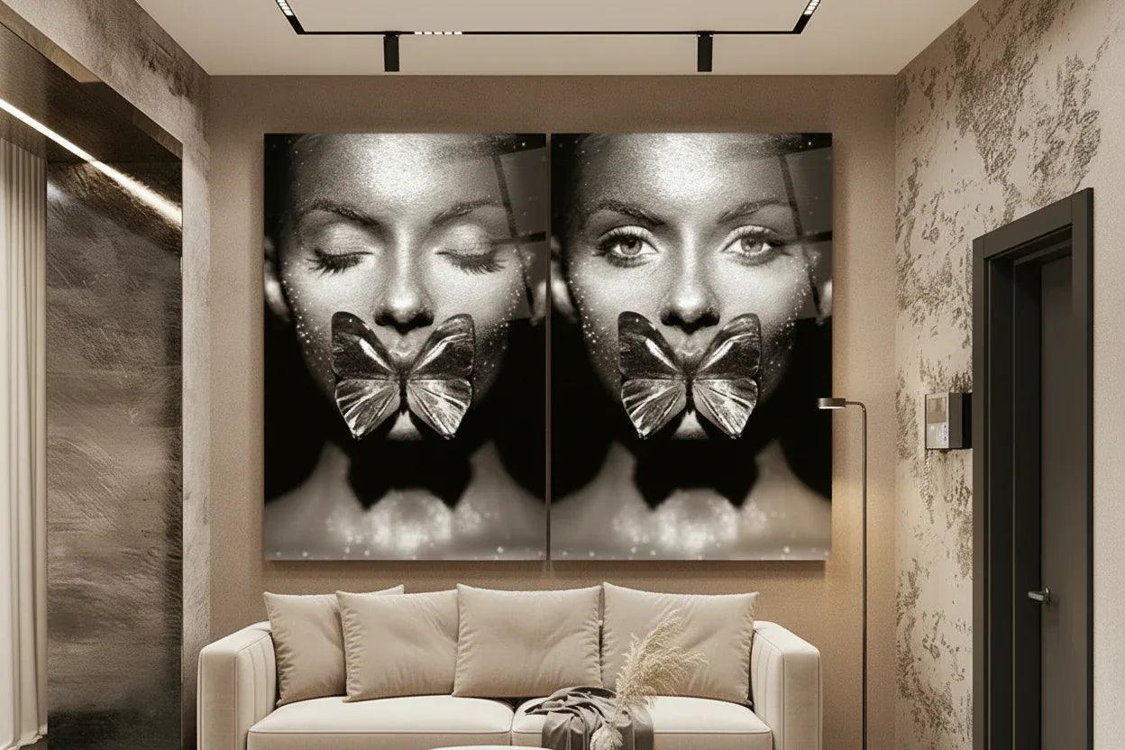 Woman Portrait Duo Glass Wall Art Set - LUXARTDECO