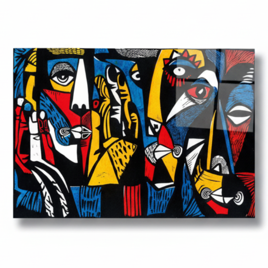 Front view of Abstract Expressionist Glass Wall Art on a white background