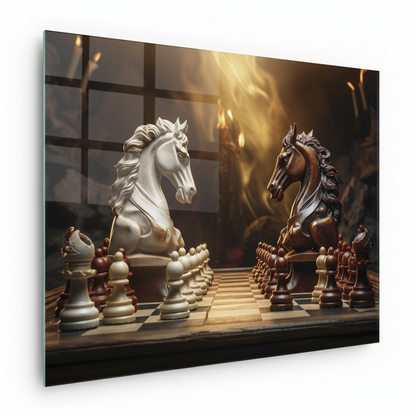 Chess Knights Glass Wall Art – left side view