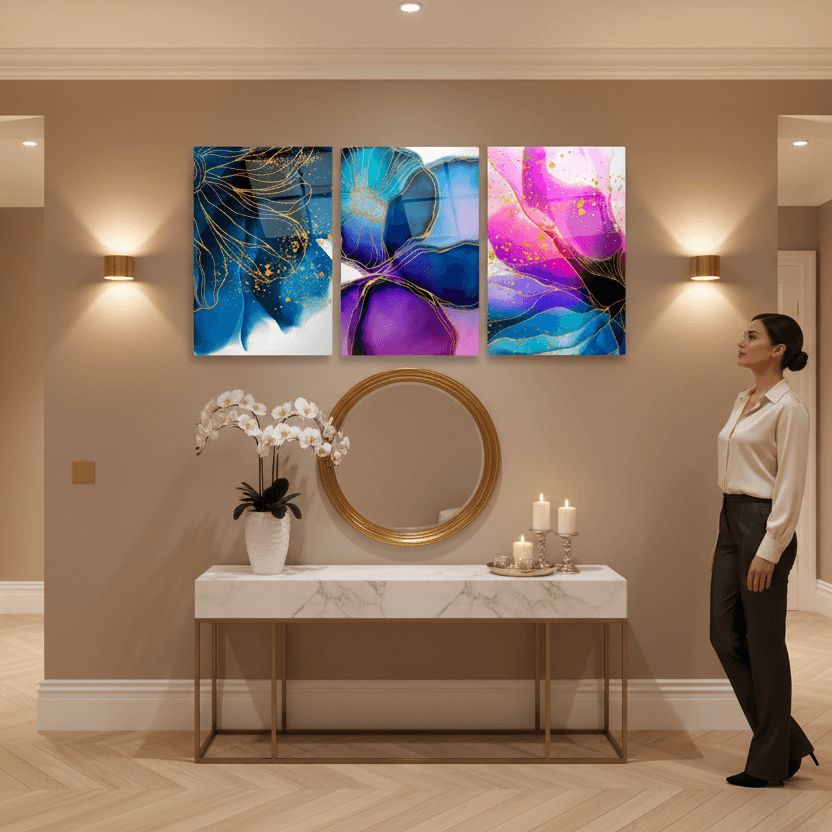 Fiori Astratti Quadro in Vetro Temperato
