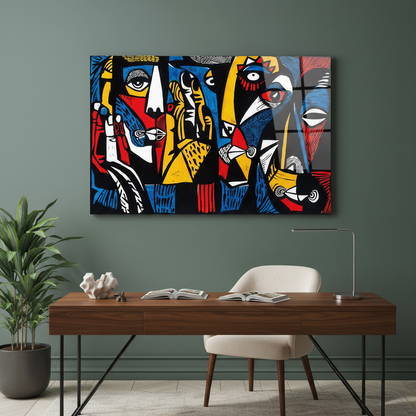 Abstract Expressionist Glass Wall Art in a refined creative studio